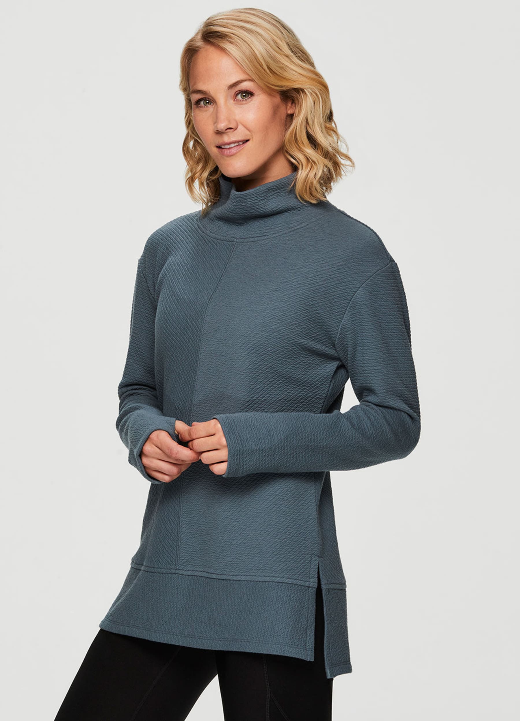 Rbx Studio Jacquard Mock Neck Pullover Blue Green S