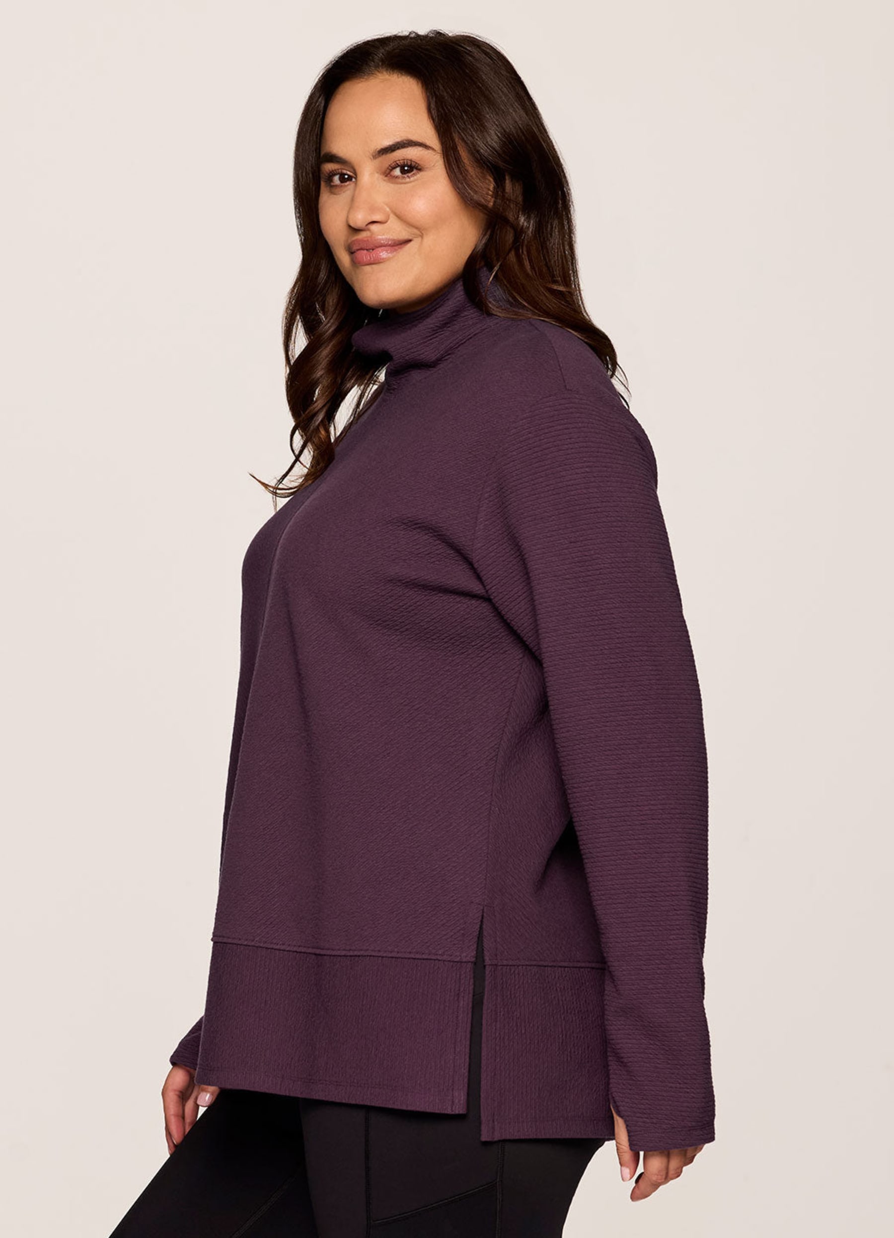 Plus Studio Jacquard Mock Neck Pullover - RBX Active