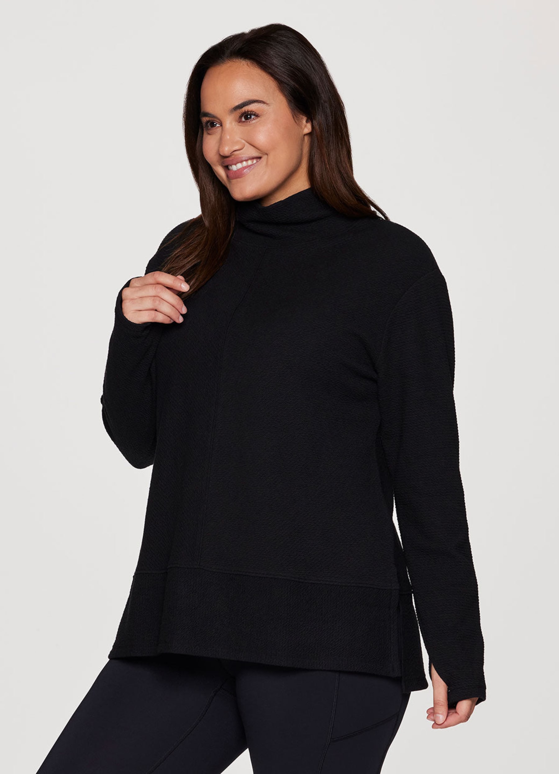 Knit Seamless Jacquard Mock Neck Long Sleeve Top