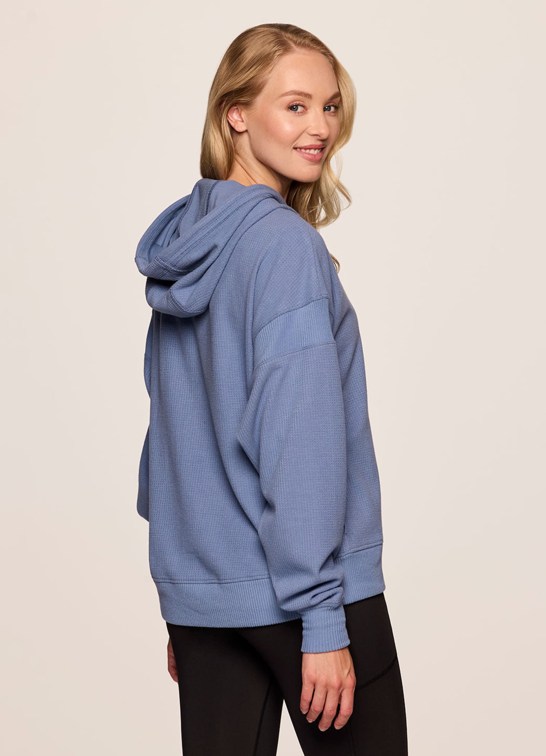 Leave Me Out Of It Waffle Boxy Zip Front Hoodie Navy