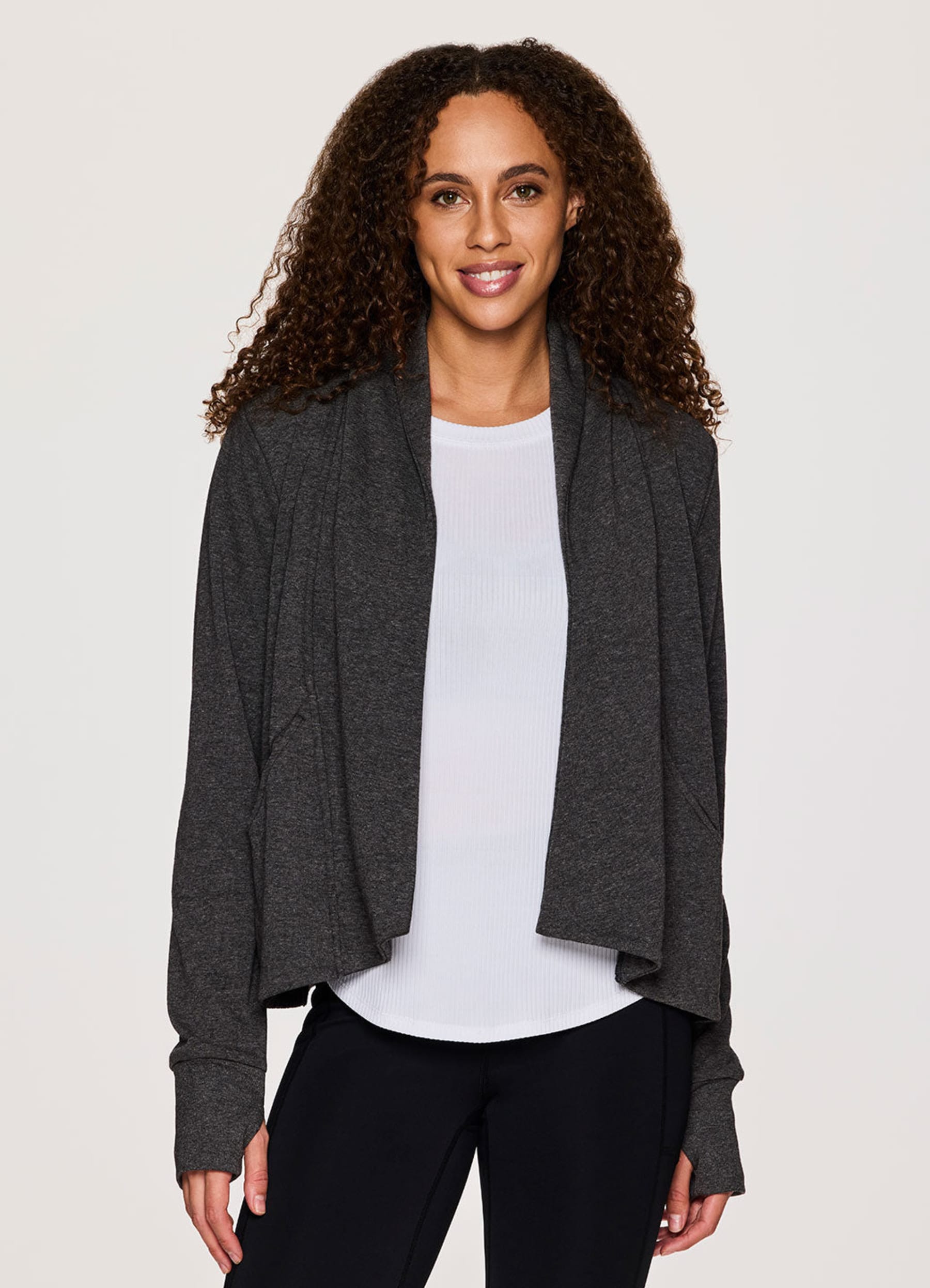 Rbx Active Women s Zen Cropped Open Cardigan Charcoal Large