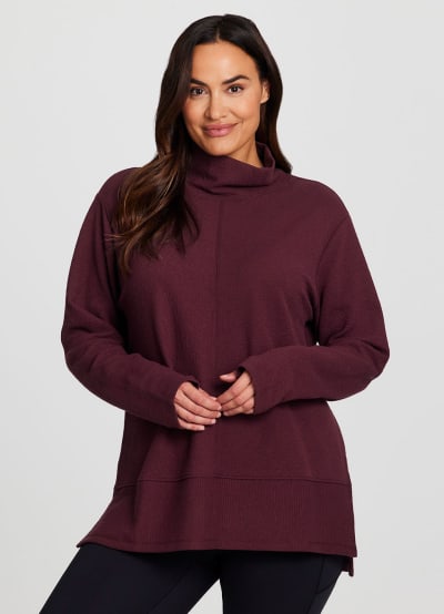 Plus Studio Jacquard Mock Neck Pullover