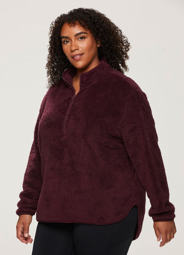 red sherpa pullover